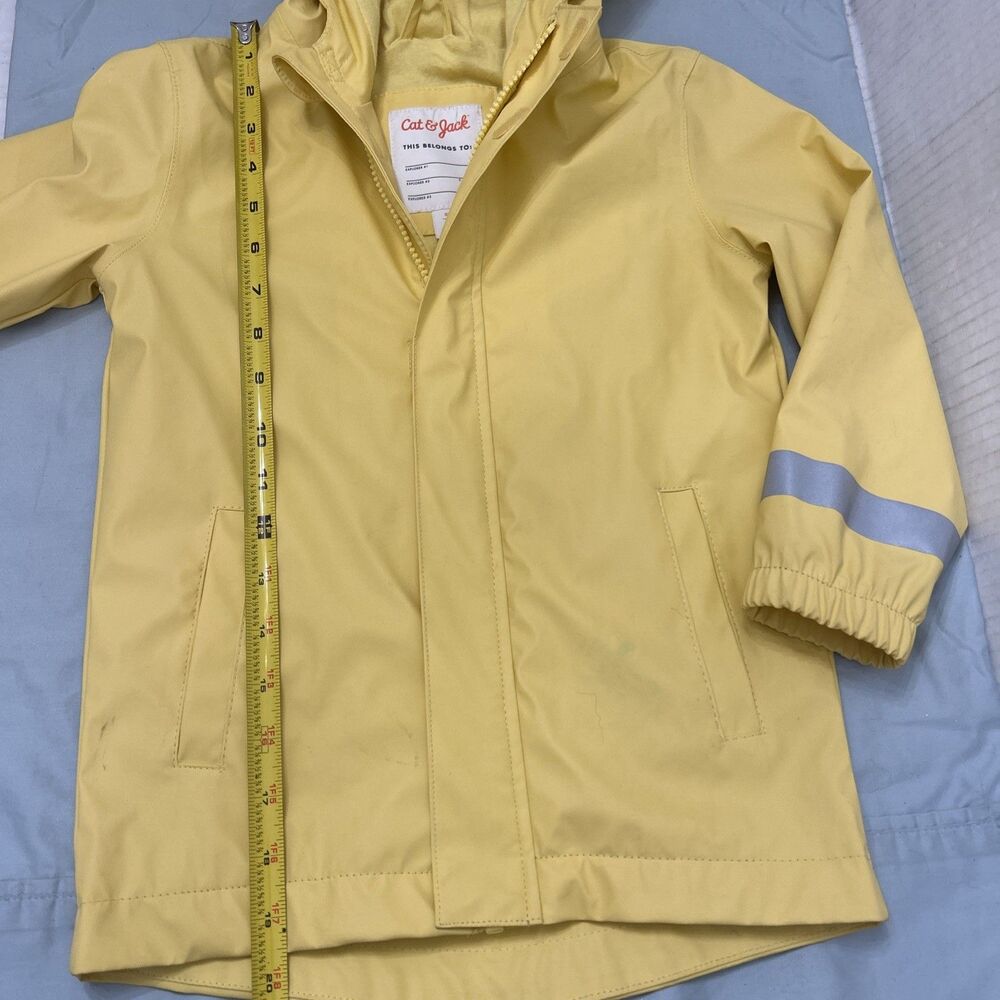 Cat & Jack Yellow Raincoat Jacket Hooded Reflective Unisex Size 5T - Picture 3 of 5